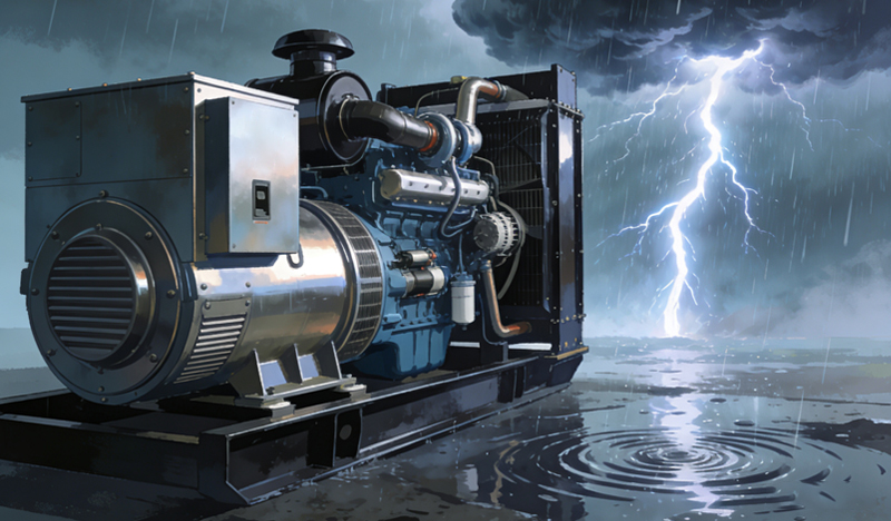 Can diesel generator set be used in rainstorm, lightning and other weather?